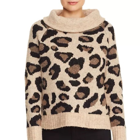 Aqua Sweaters - Aqua Leopard Cowl-Neck Sweater